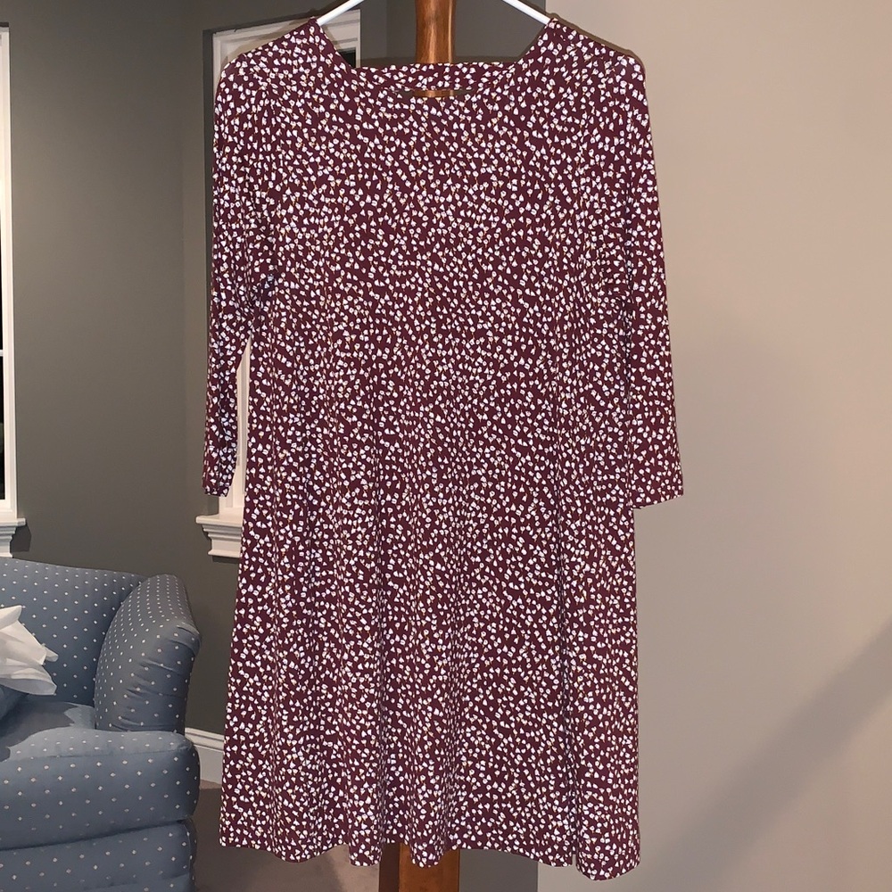 Loft Outlet Petite Maroon Swing Dress 3/4 sleeves size small